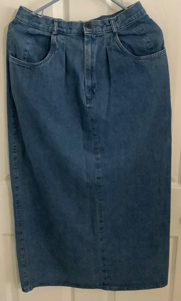 Vintage Women's Maxi Denim Jean Skirt Sz 10, Front Zipper, Back Split, Ruff Hewn
