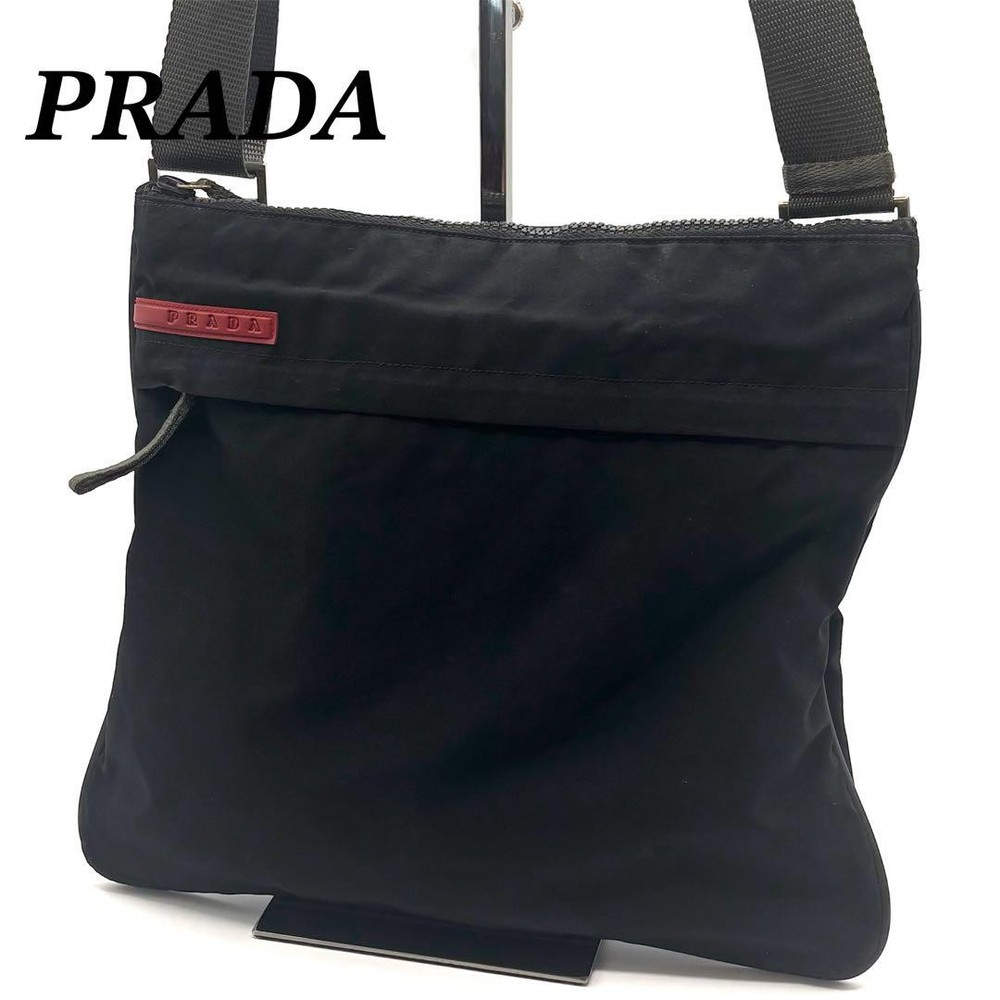 Prada Sport Nylon Gray Black Crossbody Shoulder Bag for Women Authentic