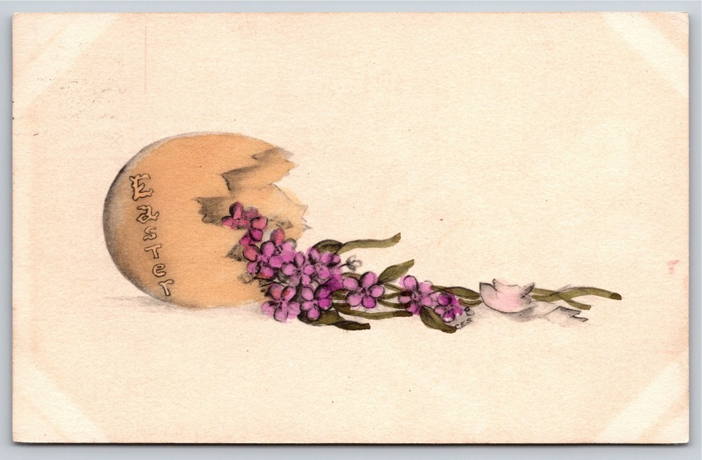 Holiday~Egg Pink Flowers Easter Greeting~Vintage Postcard