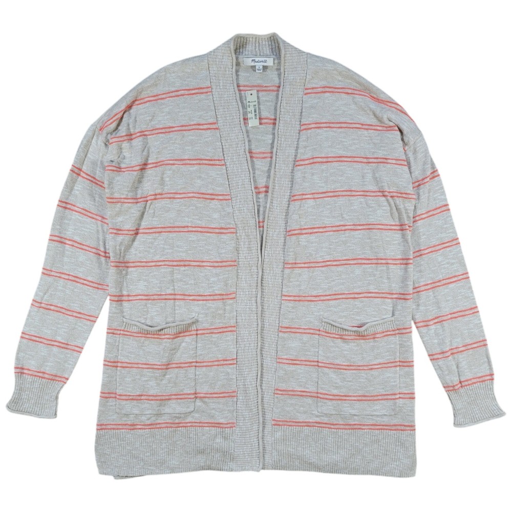 Madewell Cardigan Sweater Womens Small Bradley Open Textured Stripe Heather Oat