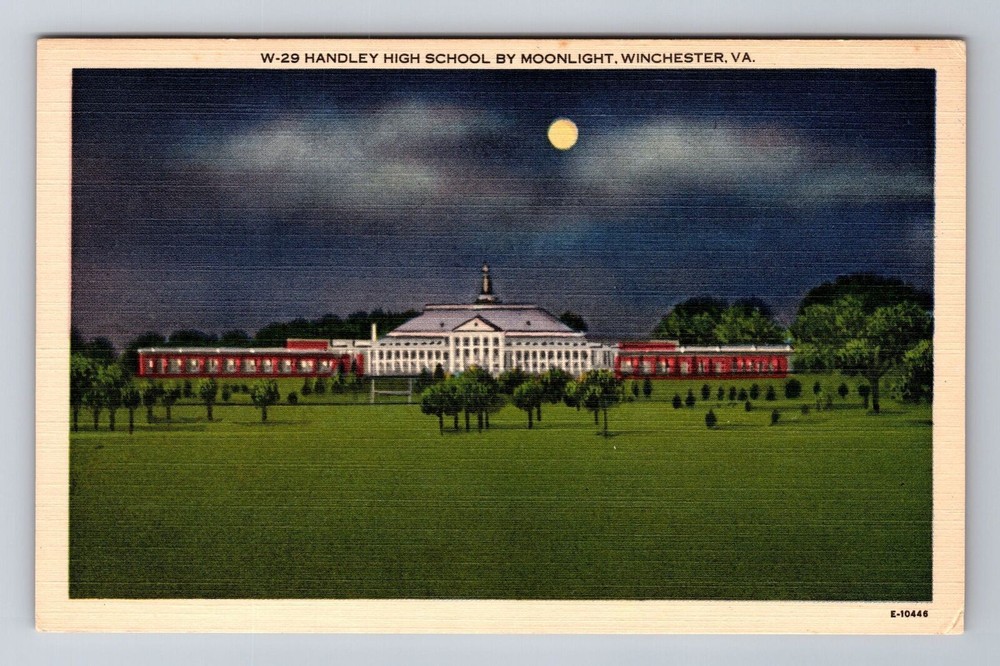 Winchester VA-Virginia, Handley High School By Moonlight, Vintage Postcard