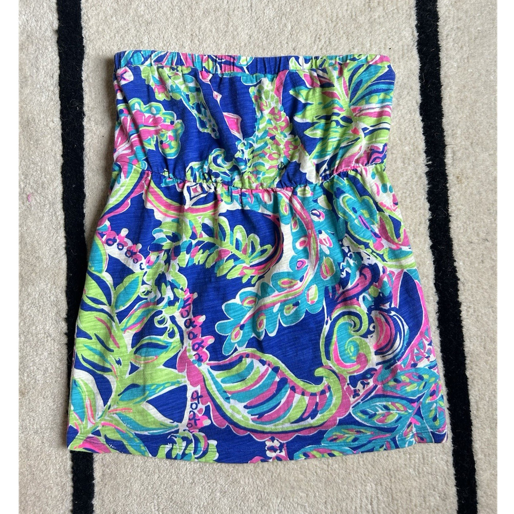 Lilly Pulitzer Strapless Floral Romper XS Blue Pink Green White girls