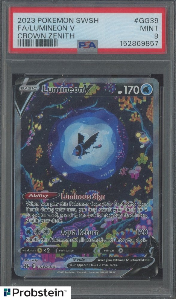 2023 Pokemon SWSH Crown Zenith #GG39/GG70 LumineonV PSA 9 MINTPROBSTEIN is actively accepting consignments !!