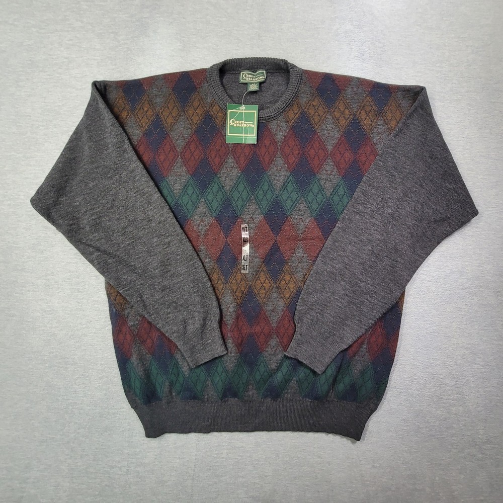 Vintage Croft & Barrow Sweater Mens XLT Multicolor Argyle Wool Crew Neck NWT