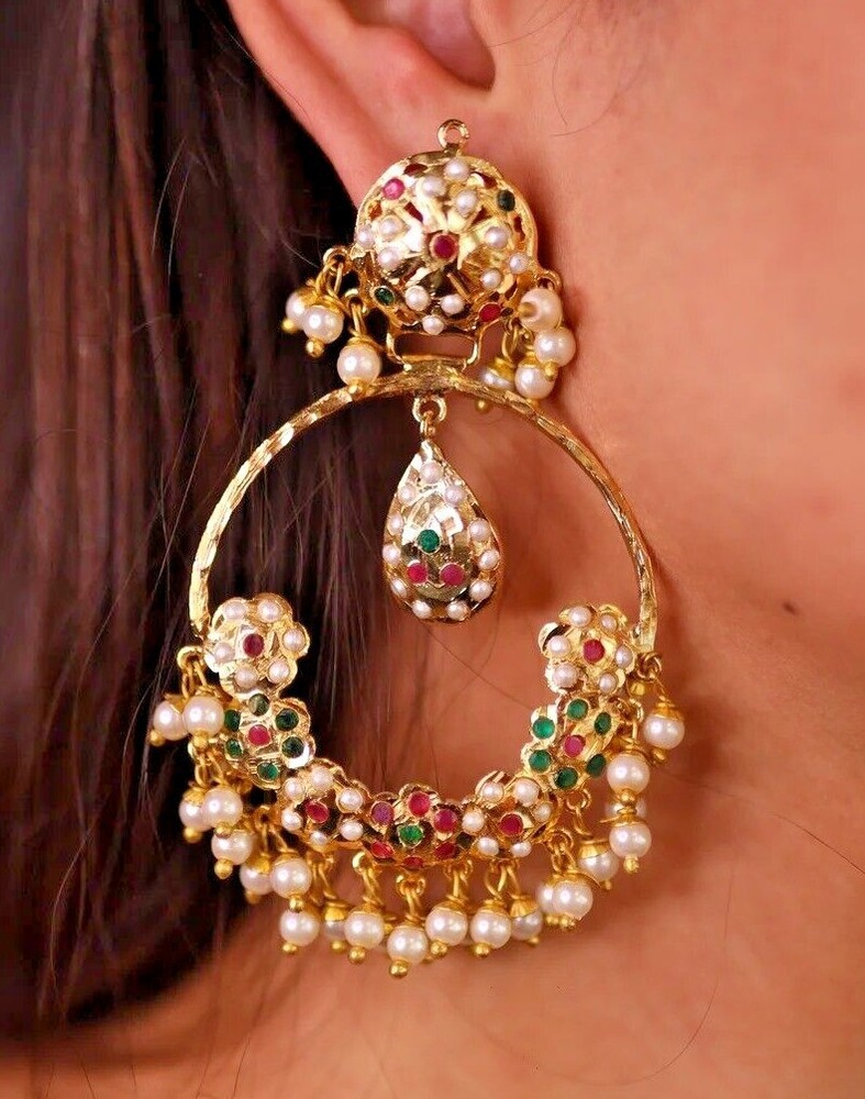 Indian Multicolor Jadau Chandbali Earrings Gift for Girls