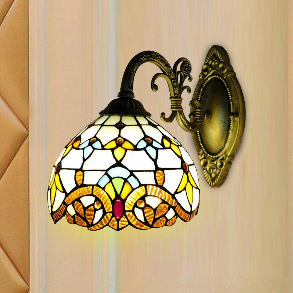 Stained Glass Wall Lamp Tiffany Style Bathroom Wall Sconce Light Retro Fixture