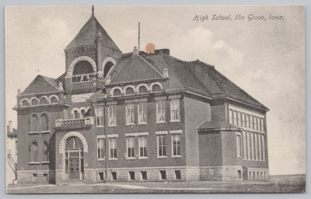 State View~High School Building Ida Grove Iowa B&W Card~Vintage Postcard