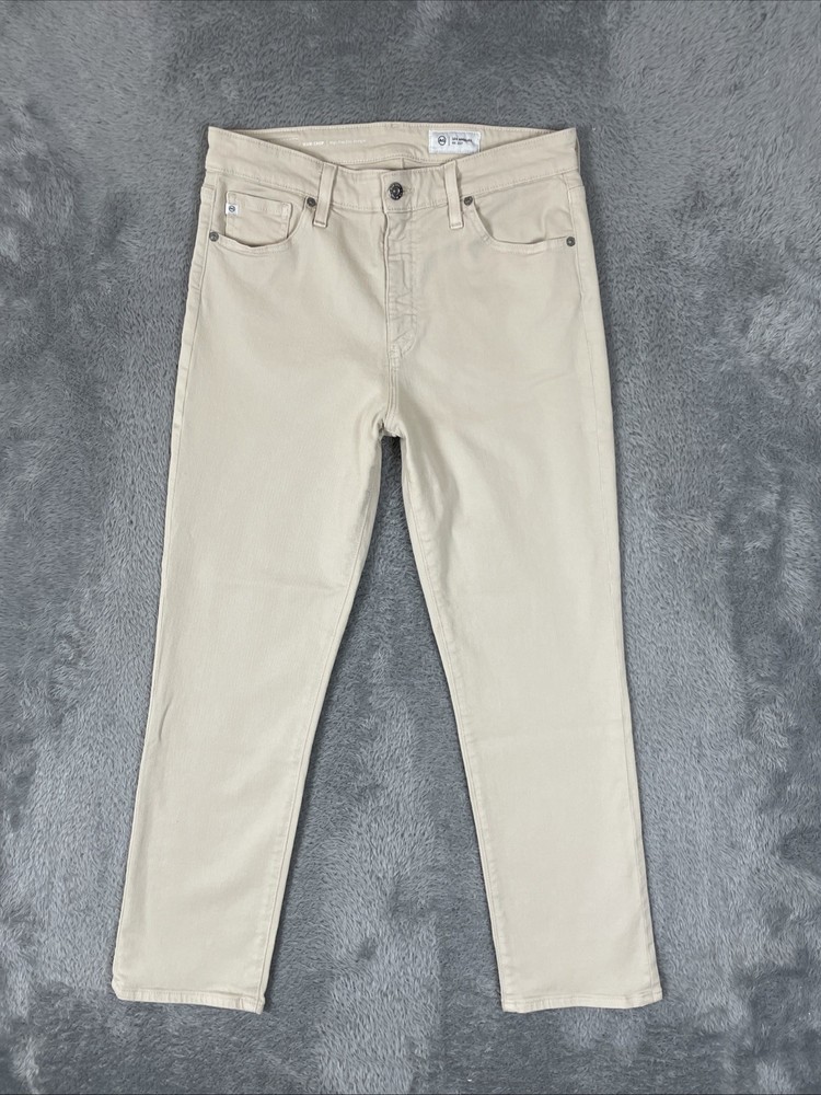AG Adriano Goldschmied Jeans Women's 31 Beige Mari Crop High Rise Slim Straight