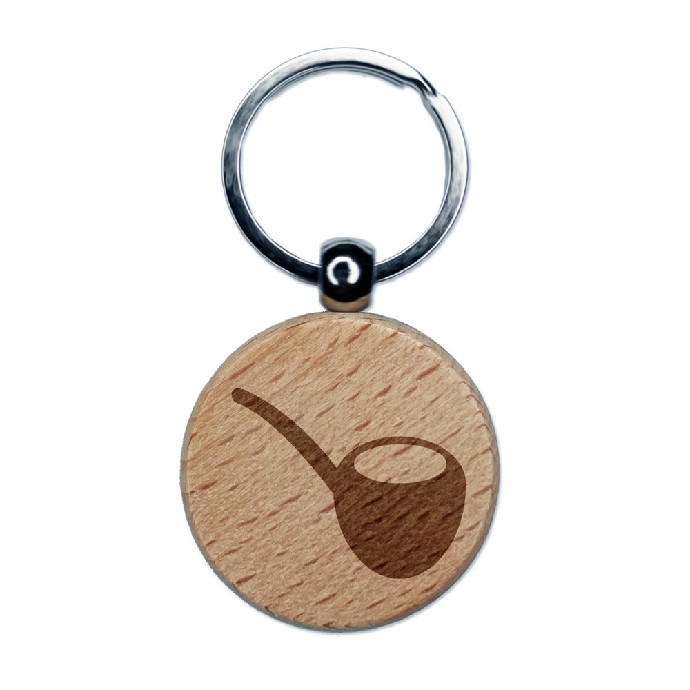 Old Timey Pipe Engraved Wood Round Keychain Tag Charm
