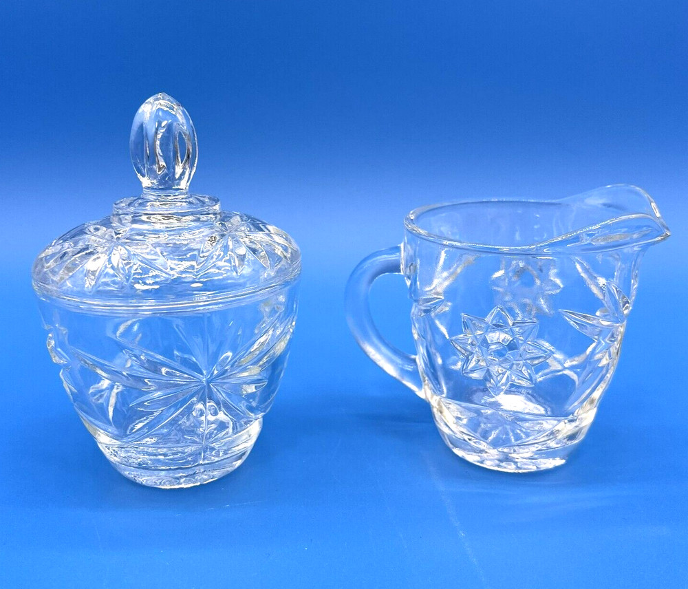 VINTAGE Anchor Hocking Early America Precut Glass Sugar And Creamer Set
