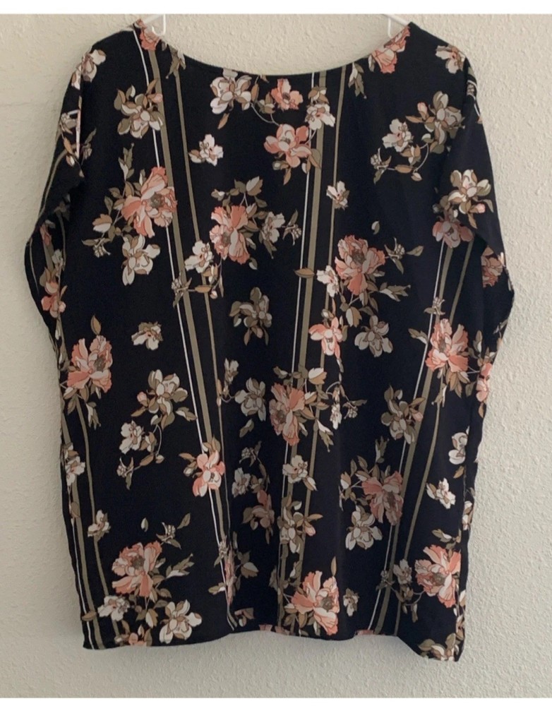 APT.9 Women's Short Sleeve Round Neck Floral Blouse Black Pink Beige XL