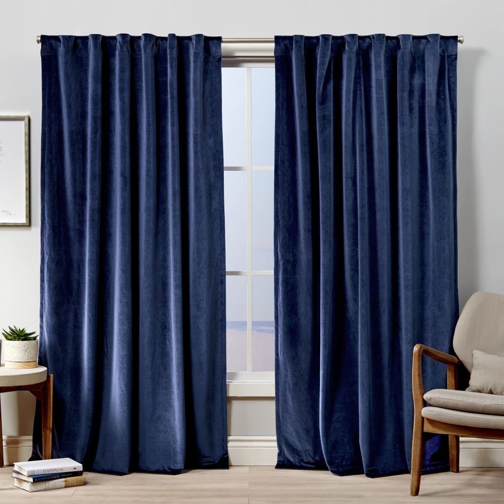 Curtains Velvet Heavyweight Light Filtering Hidden Tab Top Curtain Panel Pair...