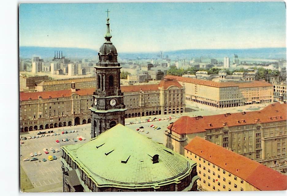 Postcard View of Kreuzkirche and Altmarkt Dresden Germany