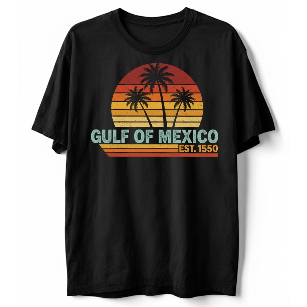 Gulf of Mexico Sunset Palm Tree T-Shirt, Vintage Retro Vacation Travel Tee