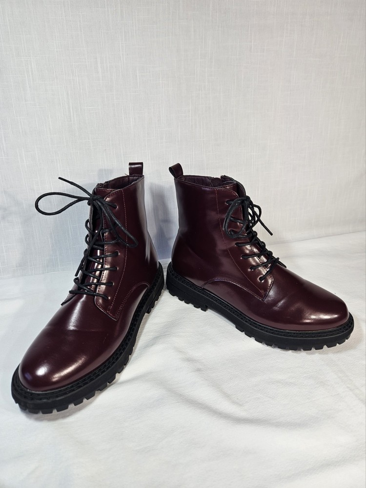 JustFab Womens  Burgundy Lace Up Ankle Boots Sz 8