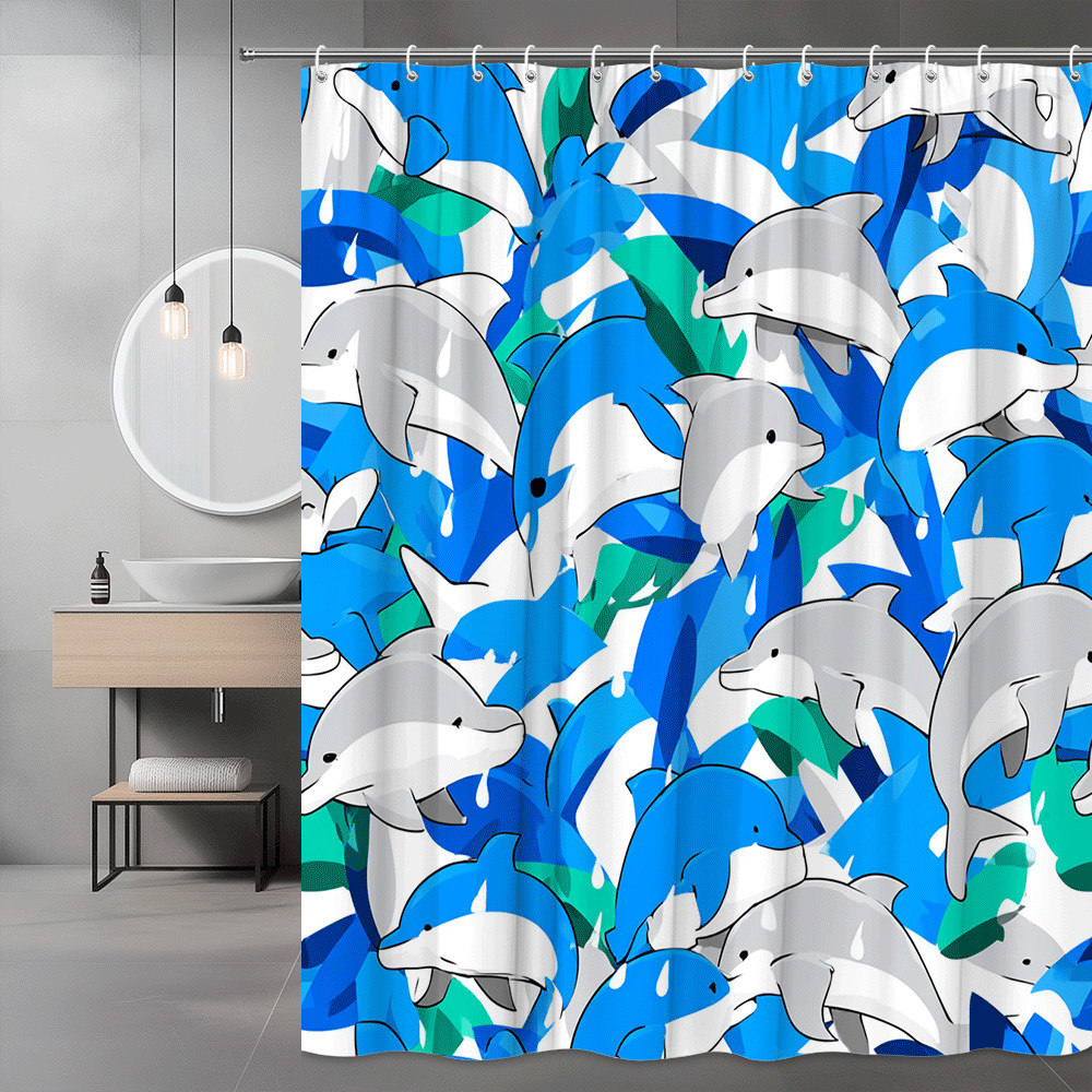 Dolphin Shower Curtain Blue Gray Ocean Animal Print