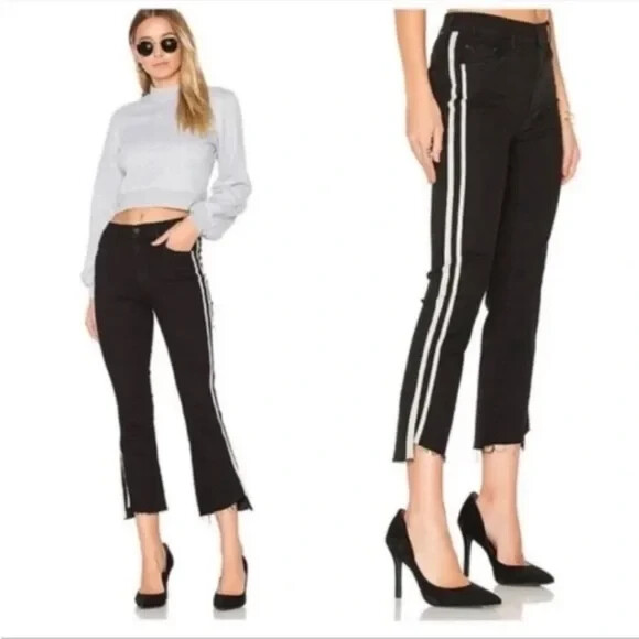 MOTHER DENIM THE INSIDER CROP STEP FRAY JEANS GUILTY RACER SIDE STRIPE Size 25