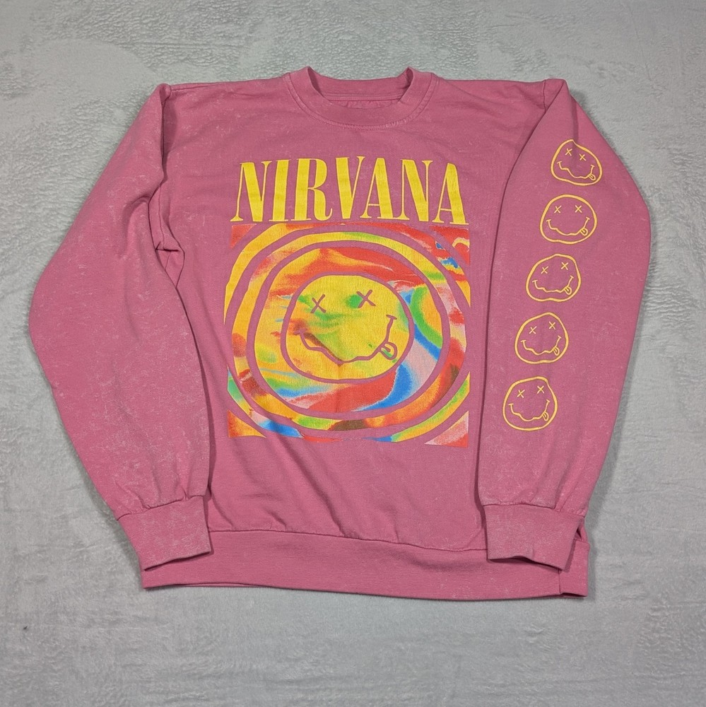 Urban Outfitters Nirvana Smile Oversized Crew Neck Sweatshirt Size L Pink