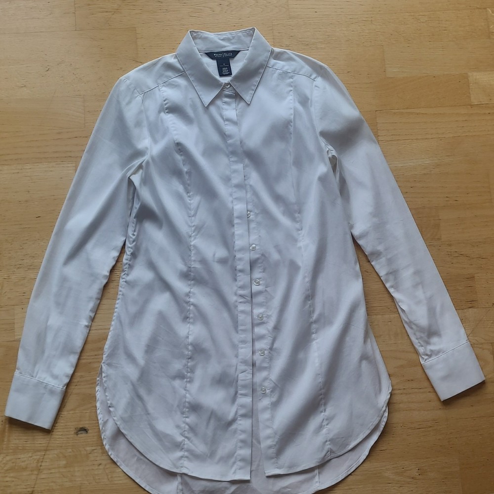 White House Black Market Women’s White Collared Long Sleeve Button-Up Shirt 4