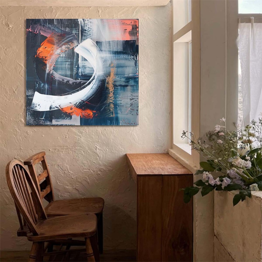 Abstract Wall Art Textured Gray Hand-Painted Oil Paintings for room Decor Blue