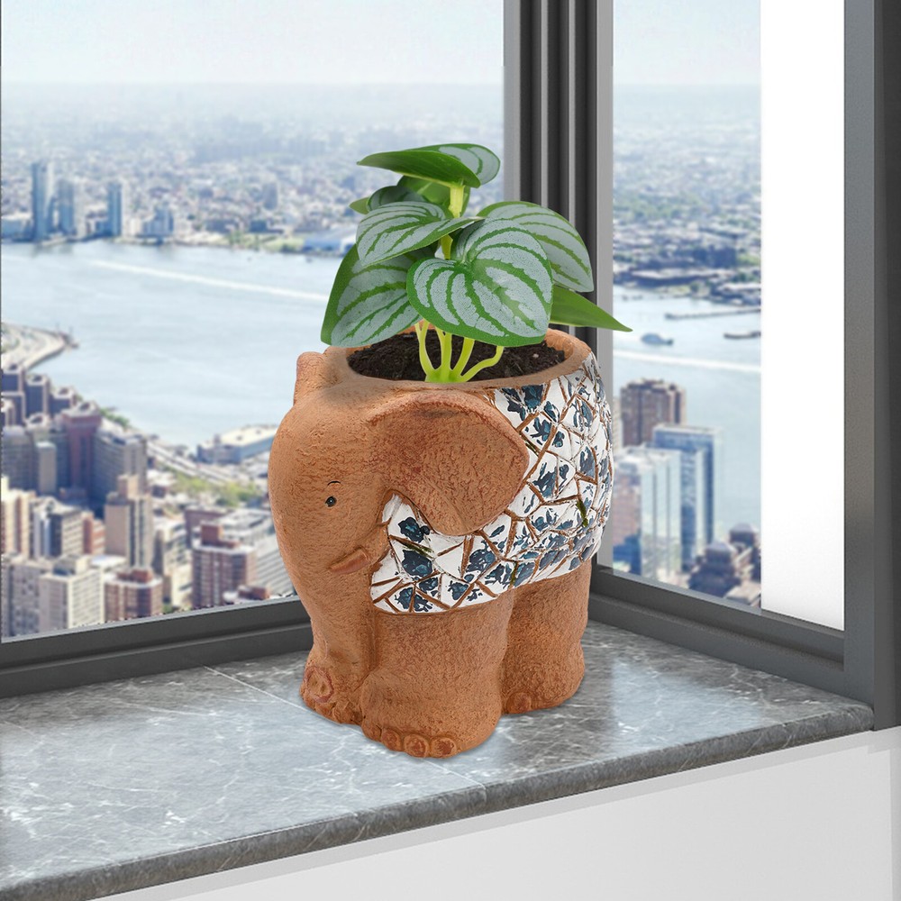 Plant Pot Blue and White Porcelain Elephant Shaped Flower Pot Brown Flower Pot