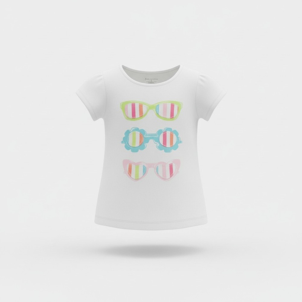 First Impressions Cute White Short Sleeve Tees With Sunglasses Print NWT Size 4T