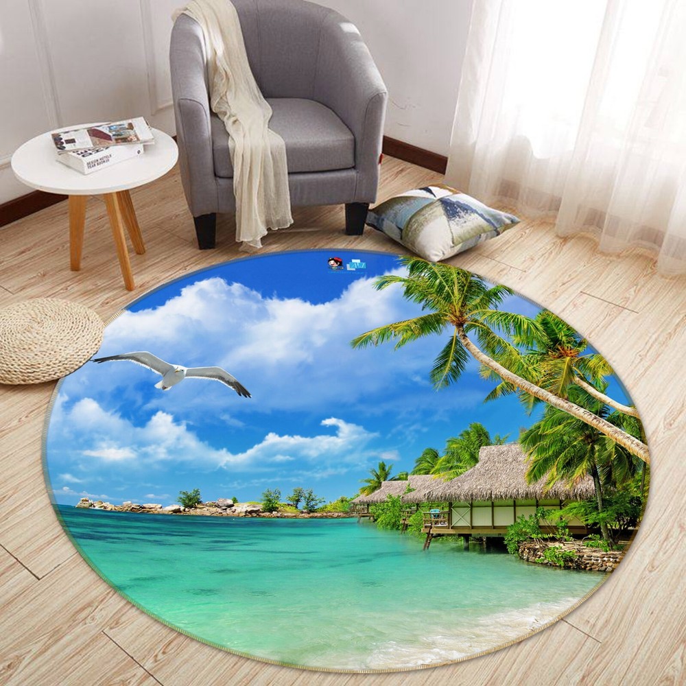 3D Vacation Island Game Rug Mat Round Elegant Photo Carpet for Events