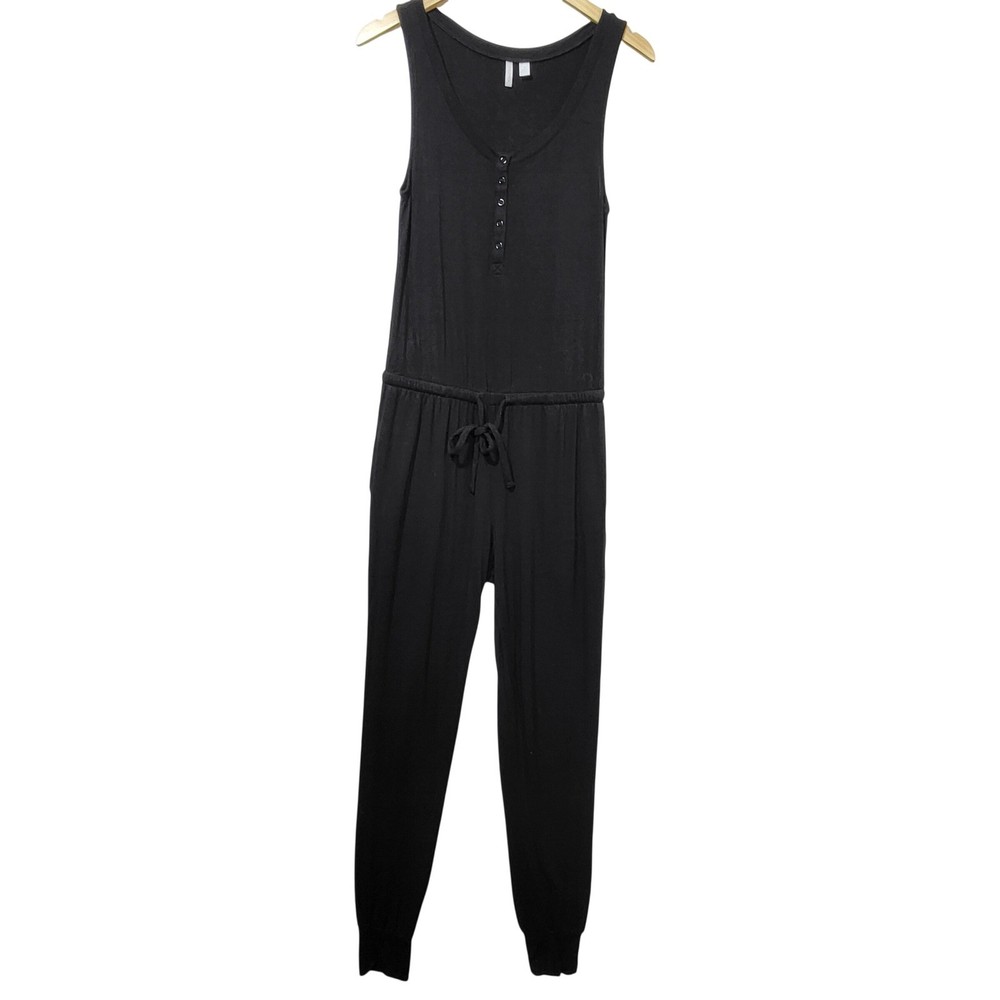 Nordstrom Womens Black Henley Sleeveless Drawstring Jogger Jumpsuit XS