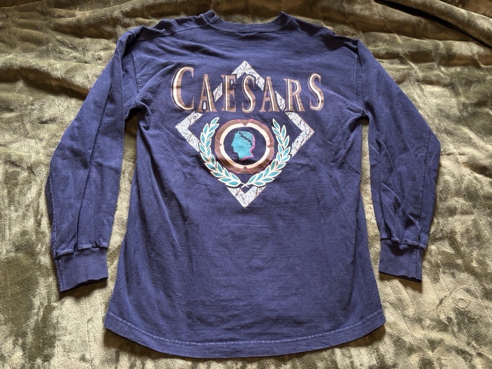 Vintage Caesars Palace Casino Hotel Shirt Mens Large Blue Long Sleeve 90s USA
