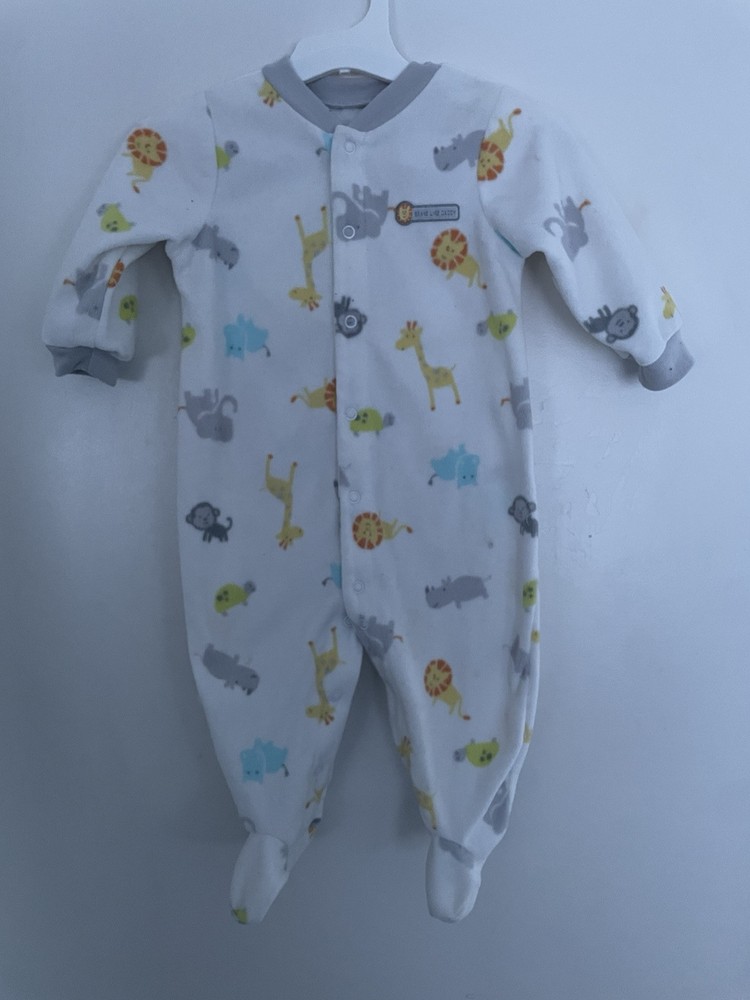 Carters Baby Boy Cute Colorful Animals Cozy Fleece Snap-Up Sleep & Play White 9M