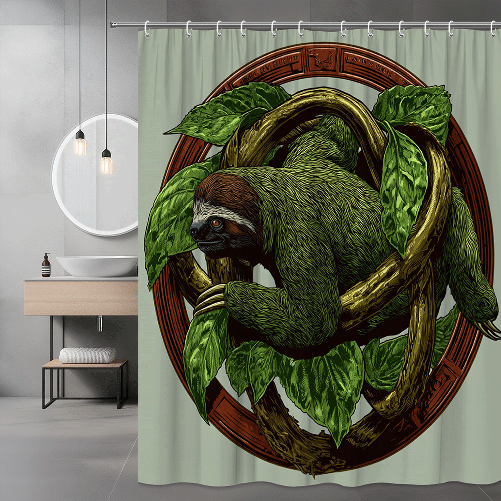 Sloth in Jungle Leaves Shower Curtain Graphic Print