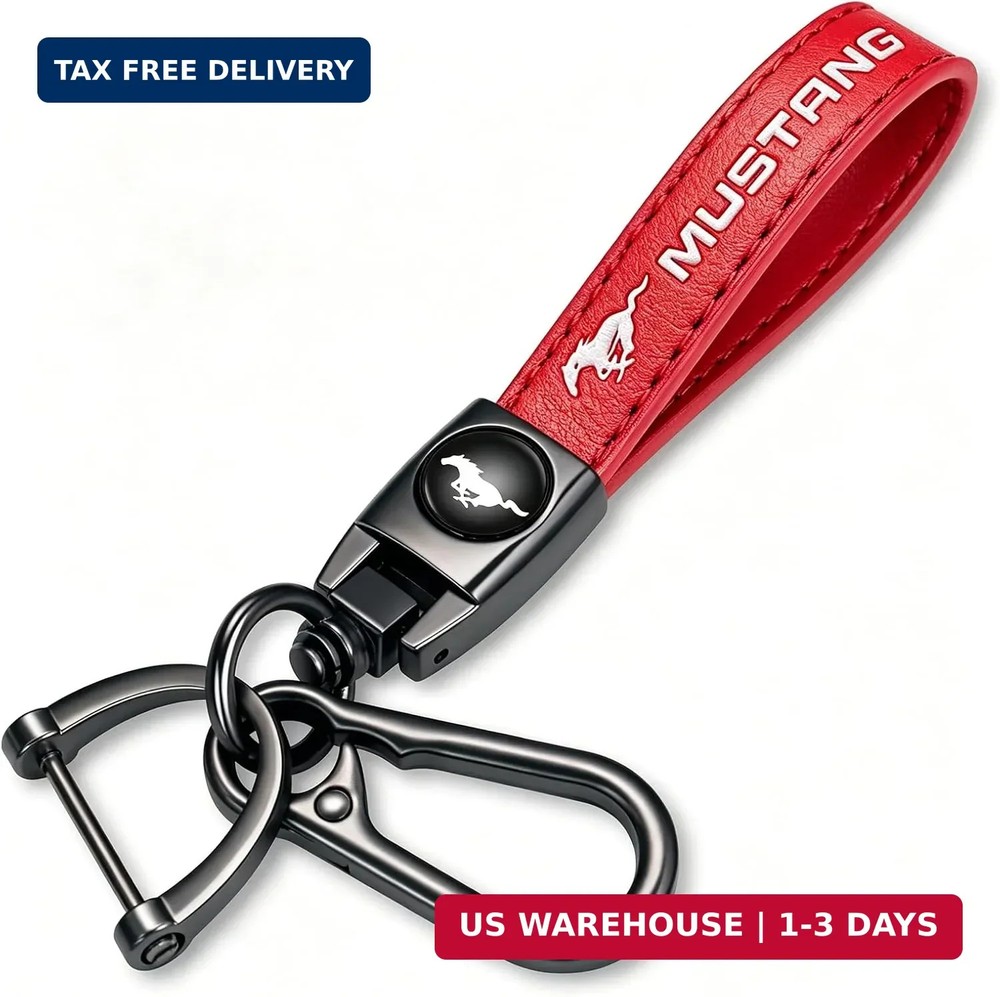 Genuine Leather Key Chain for Ford Mustang Keychain KeyRing for Men and Woean Ac