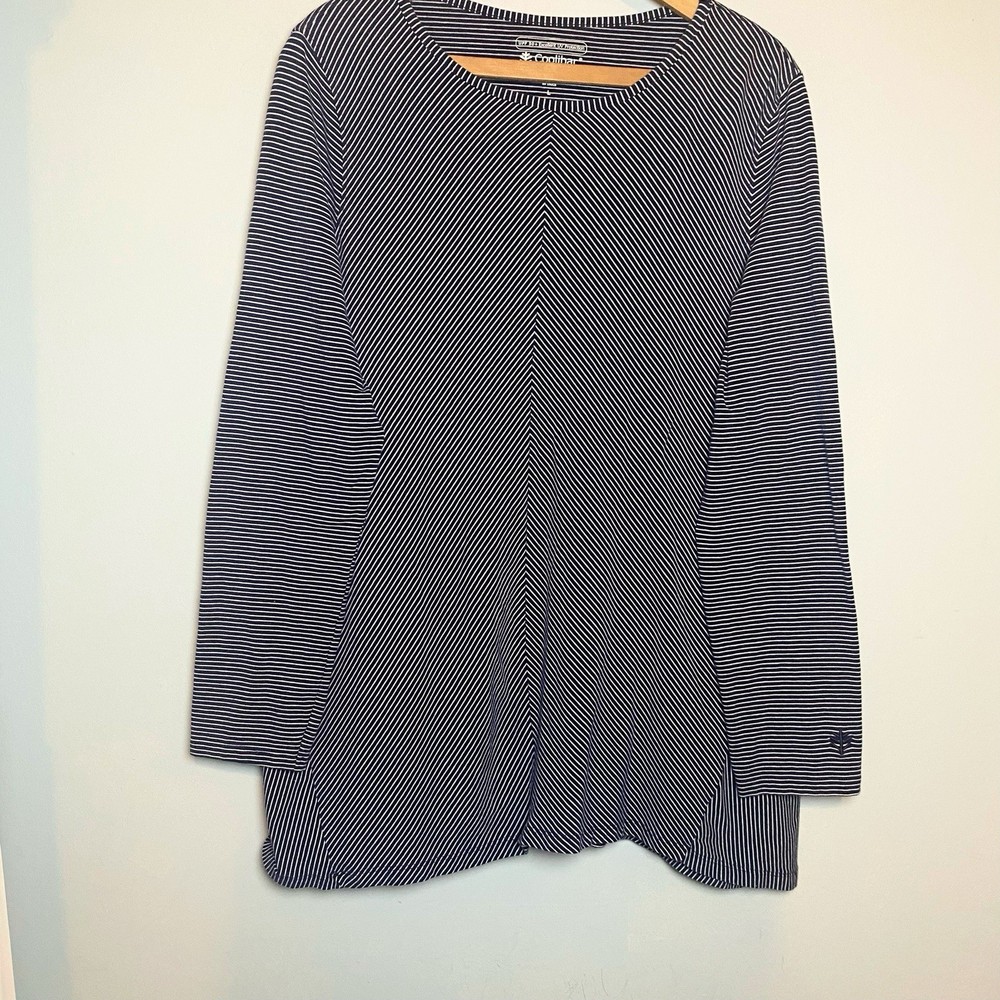Coolibar Long Sleeve Shirt Women's Navy Blue Print UPF 50+ Sz L