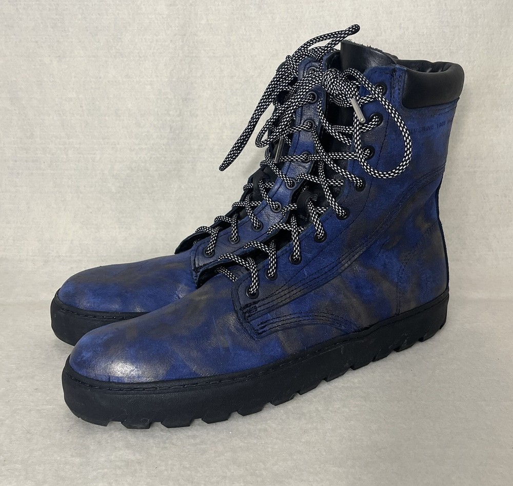 Wolverine Men's 12D Blue Leather Combat Boots Lace Up