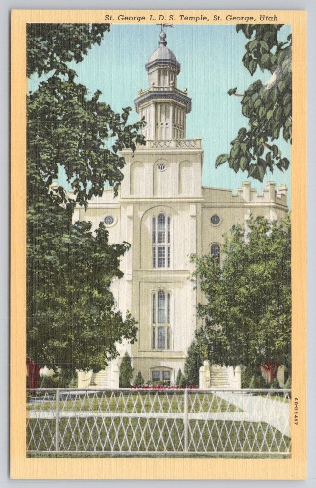 St. George LDS Temple Utah Linen Postcard Curteich C.T. Art-Colortone 1940s