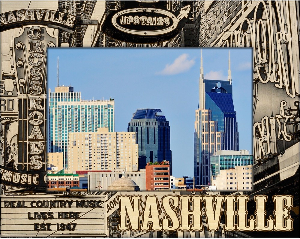 Nashville Tennessee Crossroads Laser Engraved Wood Picture Frame Landscape 4x6