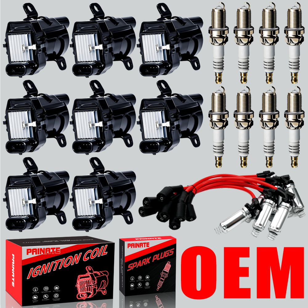 OEM 8X Round Ignition Coil & Spark Plug & Wire For Chevy GMC 4.8L 5.3 6.0L UF262