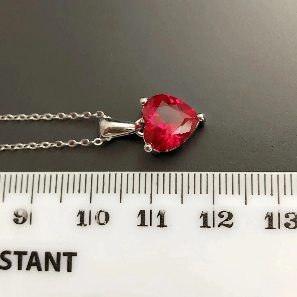 Natural Red Ruby Heart Cut 15 Ct Pendant Necklace 925 Silver Handmade Jewelry