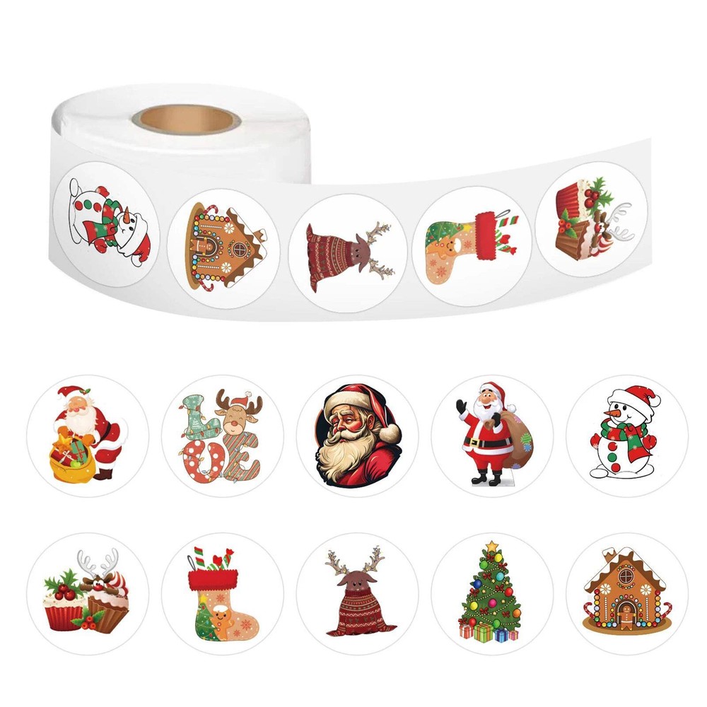 100-500pcs Merry Christmas Stickers Round Christmas Gift Box Decor Seal Sticker