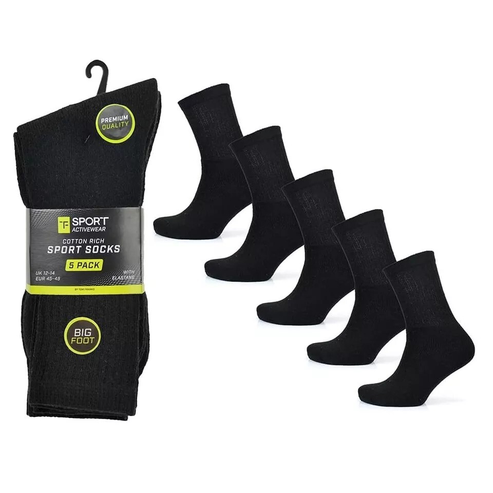 10 Pairs Mens Black Bigfoot Rich Cotton Premium Quality Sports Socks UK 12-14