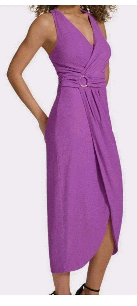 Siena Womens' Purple Faux-Wrap Midi Dress Size 14 Beach Lightweight Super Soft