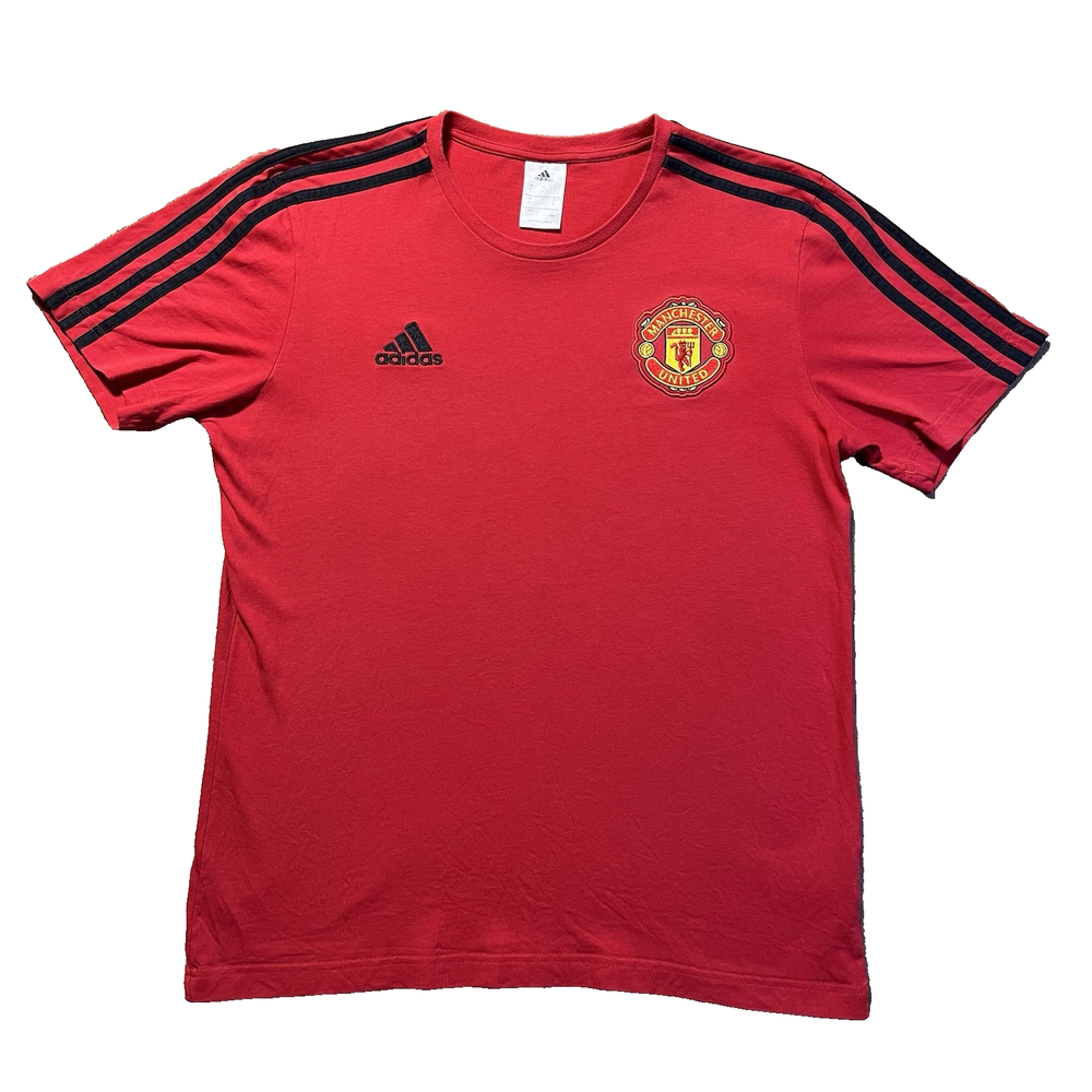 Adidas Manchester United Shirt L Red 3 Stripe Soccer Embroidered Logo