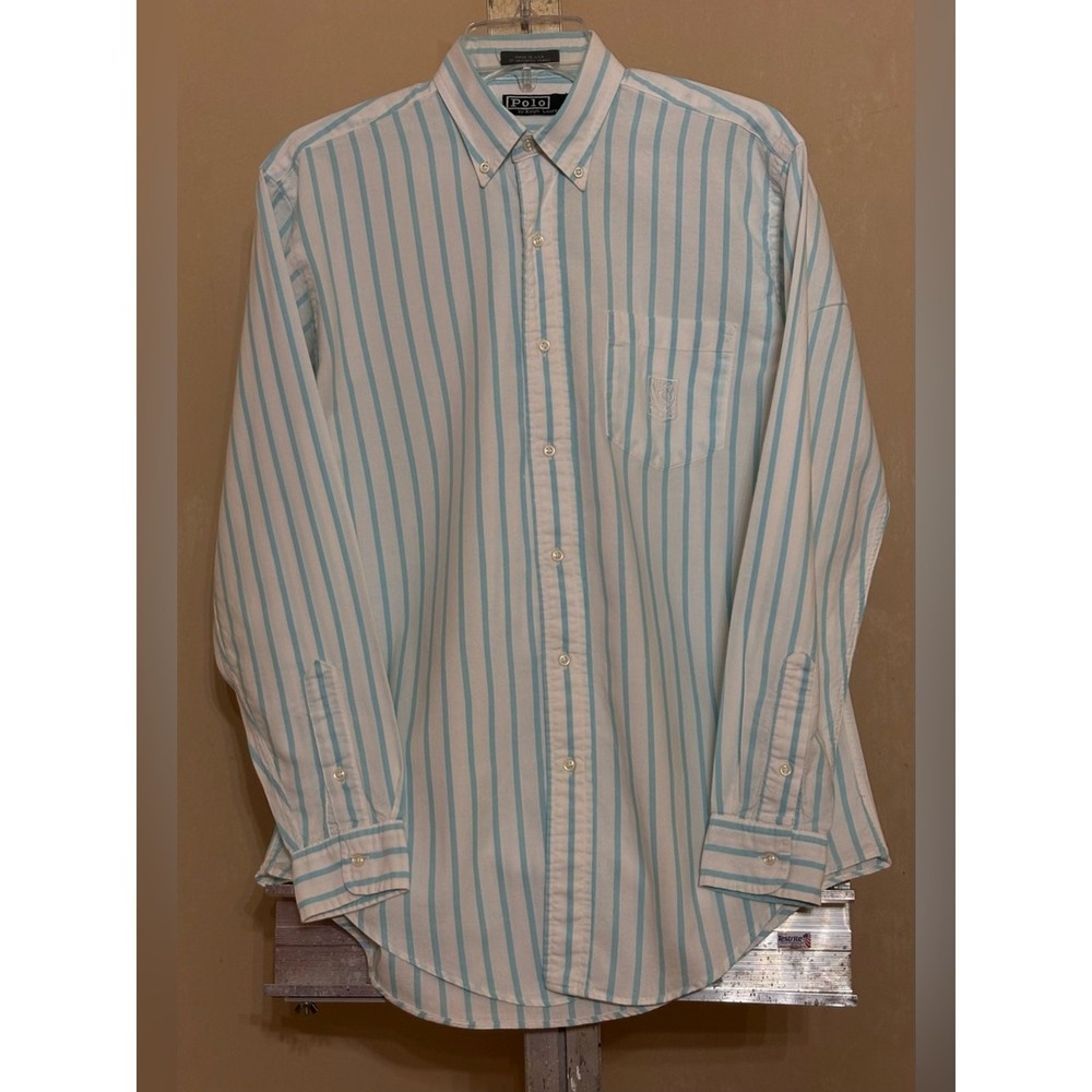 Polo by Ralph Lauren Kid’s White & Light Blue Striped Button-Down Shirt Sz 20