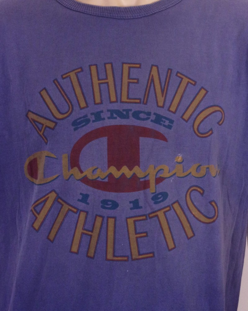 vintage 80s Champion Big Spell Out Logo T-Shirt single stitch USA blue label L