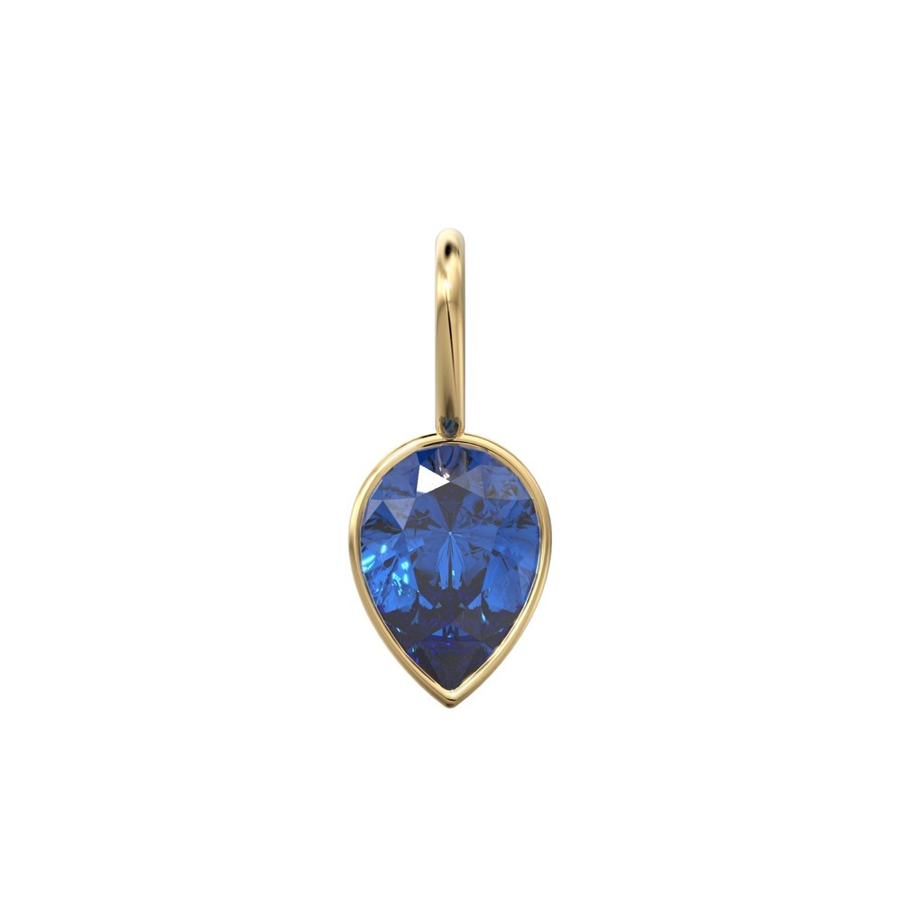 7mm Pear Natural Blue Sapphire Charm 14k Gold Sept Birthstone Pendant Jewelry