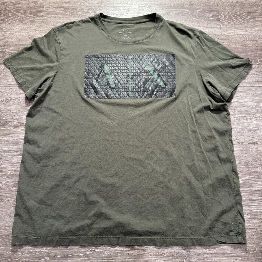 Armani Exchange Shirt Mens XXL Green Graphic Logo Print Hiphop Y2K Tee Crew Neck