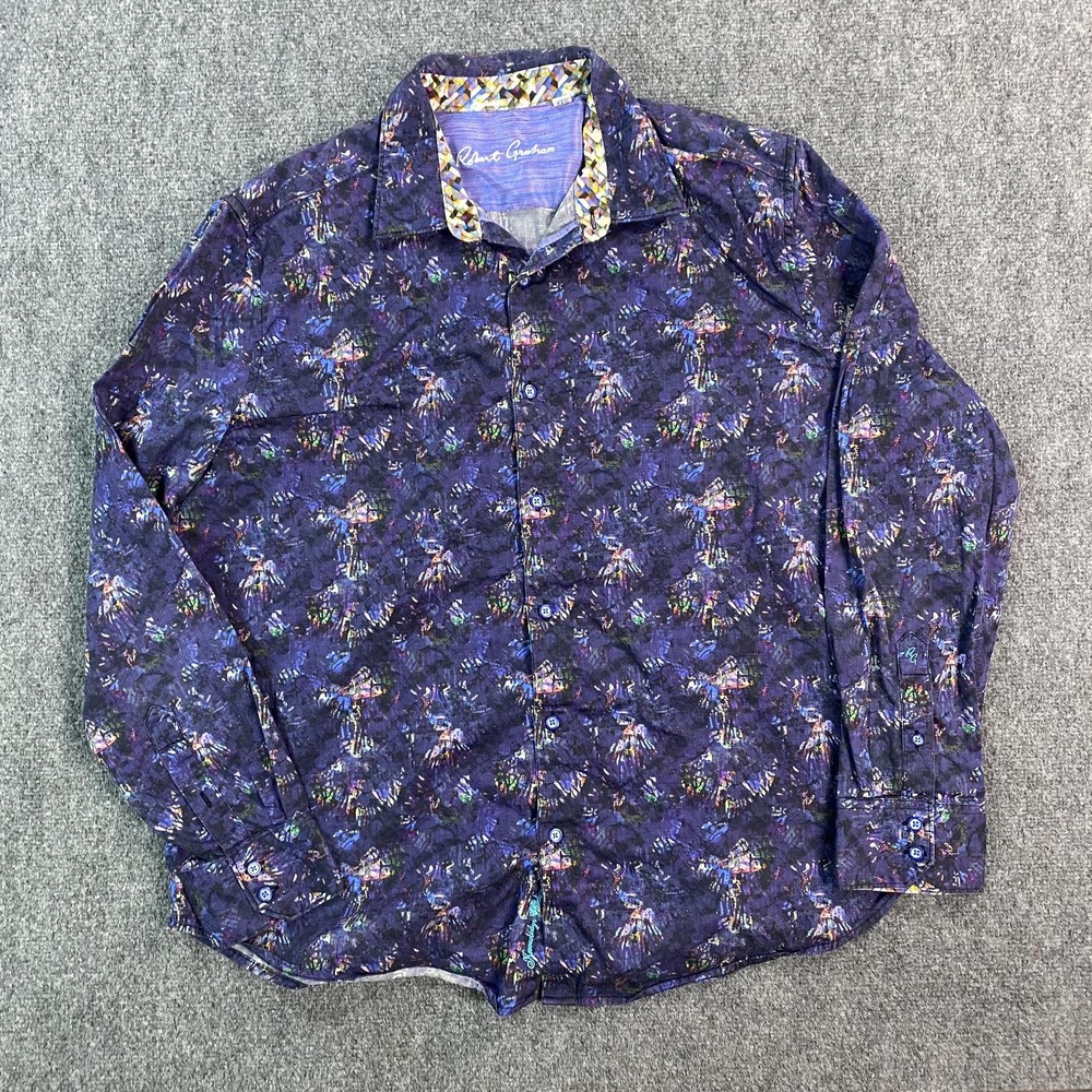 Robert Graham Shirt Mens 3XL Purple Abstract Graphic Print Button Up Long Sleeve-image