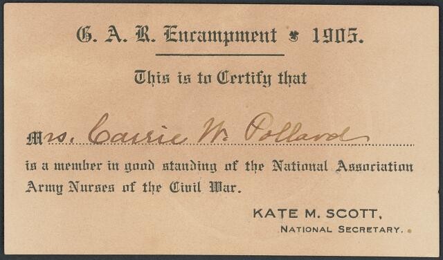 Mrs Carrie W Pollard G A R Encampment 1905 Civil War Nurse Ticket Envelope