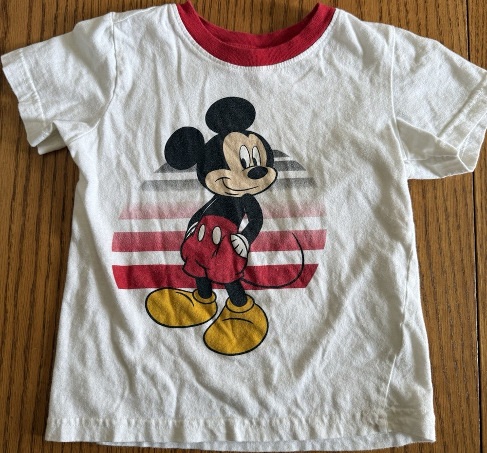 Disney Mickey Mouse Boys 4T Short Sleeve White Red Graphic T-Shirt