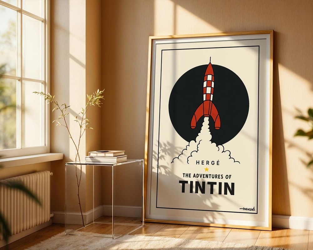 Adventures of Tintin Rocket Poster – Minimalist Retro Comic Wall Art